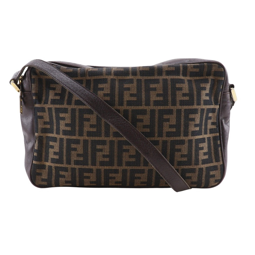 Fendi Zucca Shoulder Bag Leather Canvas Nylon