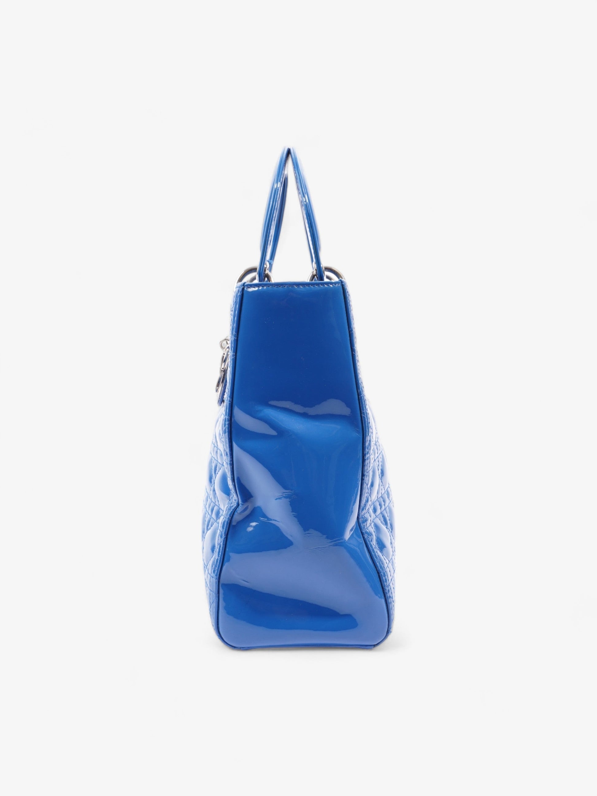 Dior Christian Lady Shoulder Bag Leather Patent Blue
