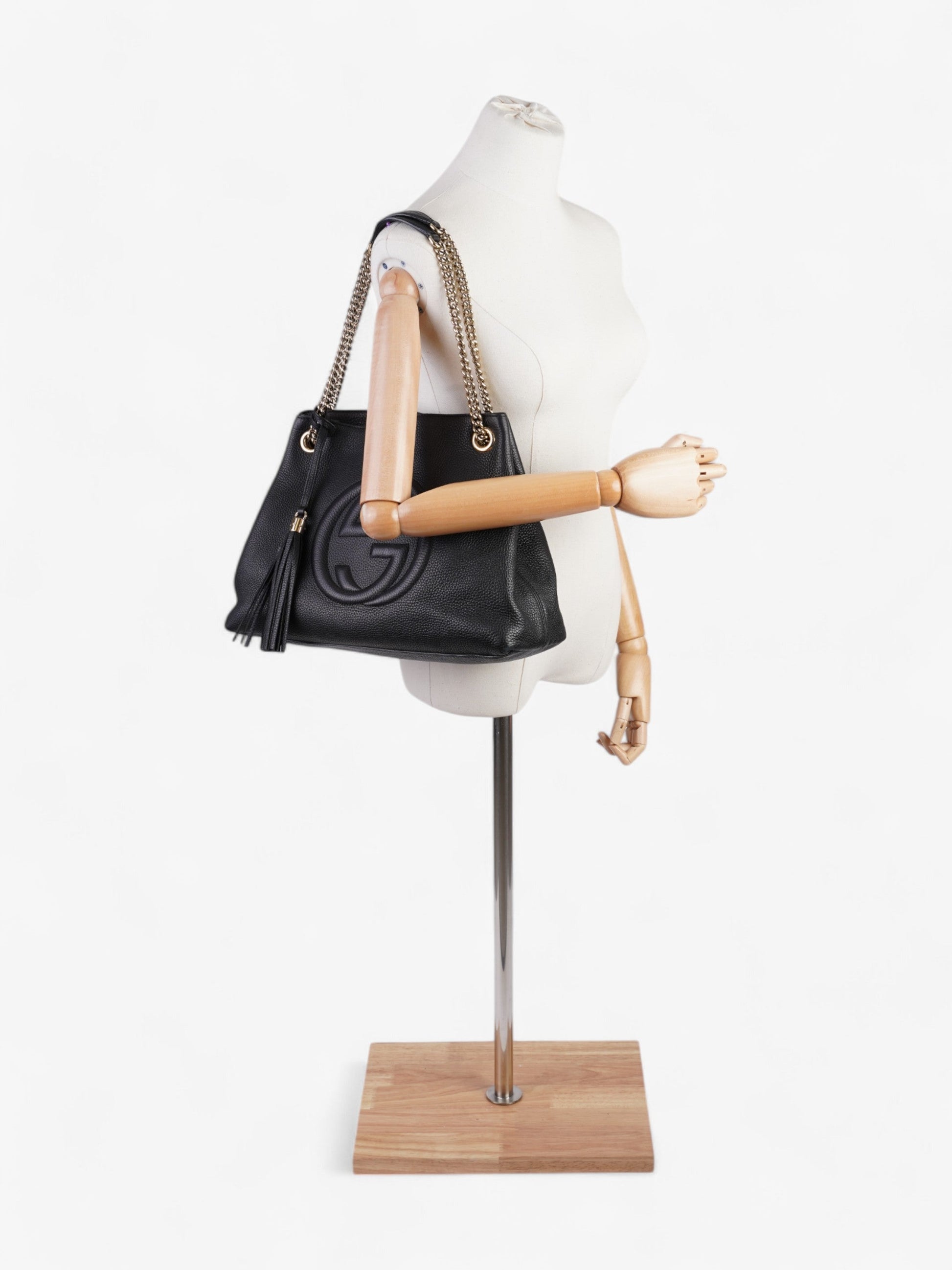 Gucci Soho Chain Tote Grained Leather Black Shoulder Bag