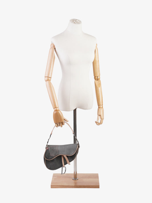 Dior Christian Saddle Grey Pale Shoulder Bag Denim Pink Gray