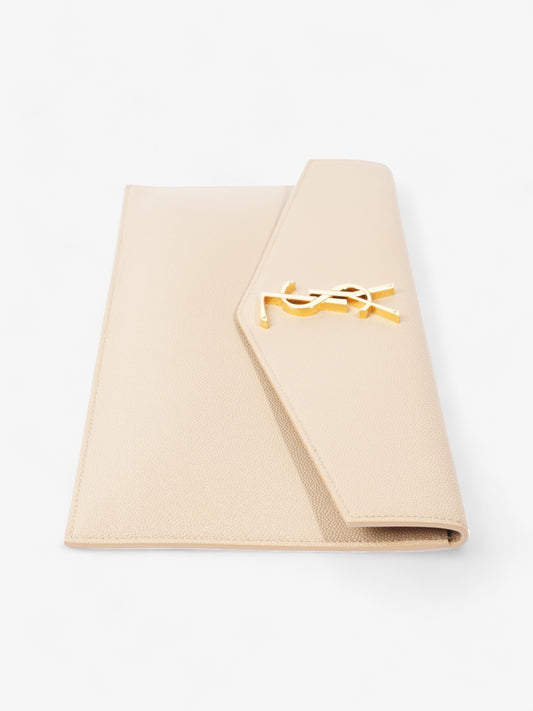 YSL Saint Laurent Envelope Pouch Dark Latte Grained Clutch Bag Leather Medium
