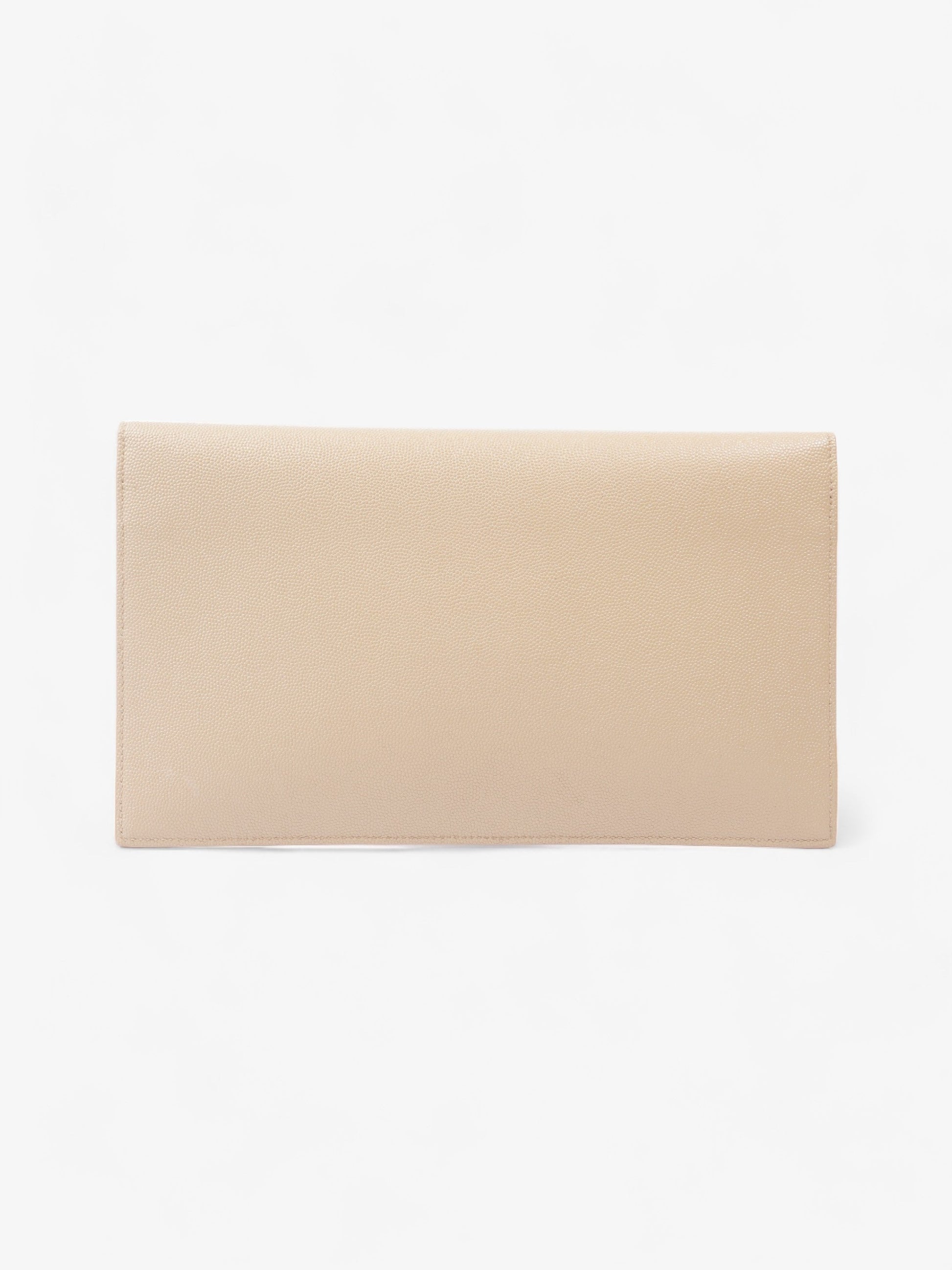YSL Saint Laurent Envelope Pouch Dark Latte Grained Clutch Bag Leather Medium