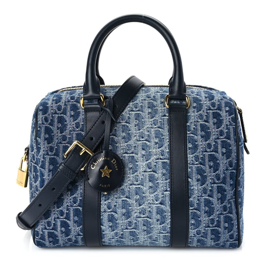 Dior Travel Bag Christian Oblique Groove 25 Bag Denim Blue