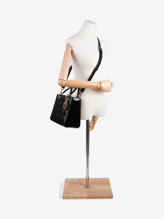 Dior Christian Lady Handbag Leather Patent Black Travel Bag