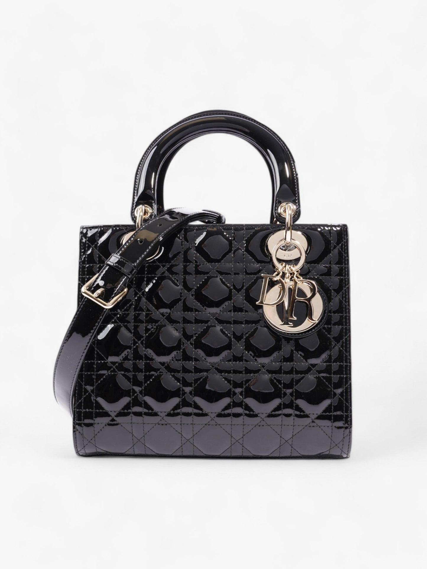 Dior Christian Lady Handbag Leather Patent Black Travel Bag