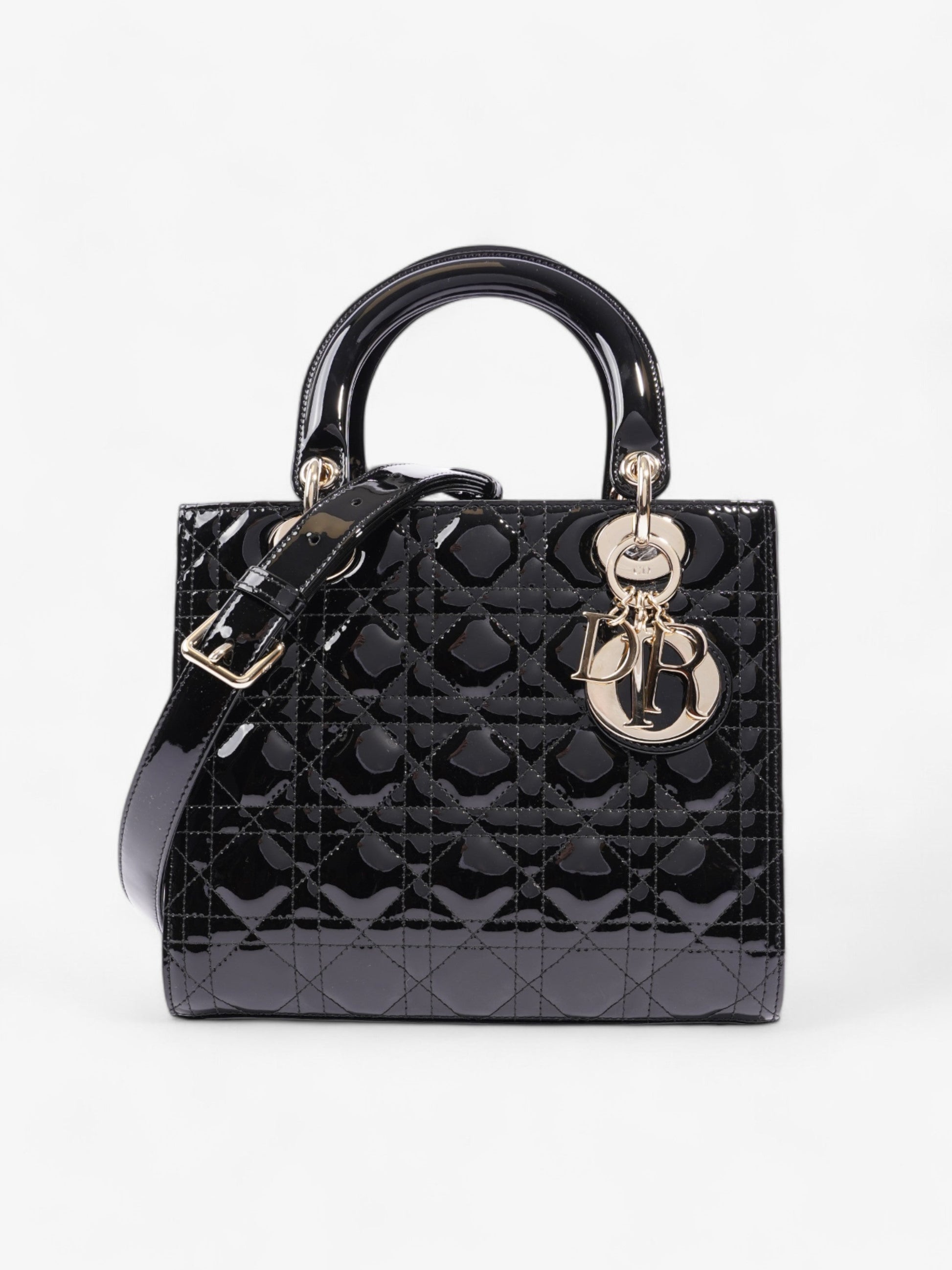 Dior Christian Lady Handbag Leather Patent Black Travel Bag