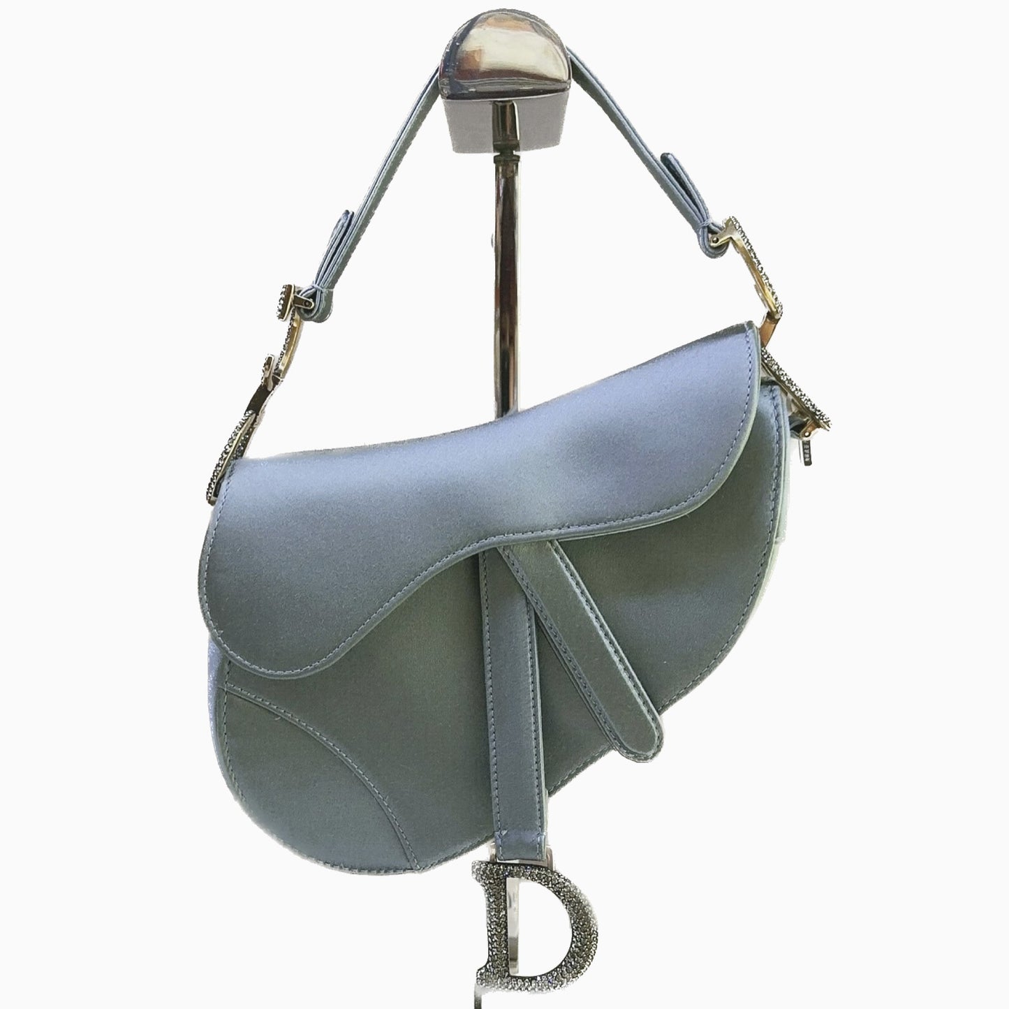 Dior Saddle Silk Greyish With Crystals Handbag Blue Mini Travel Bag