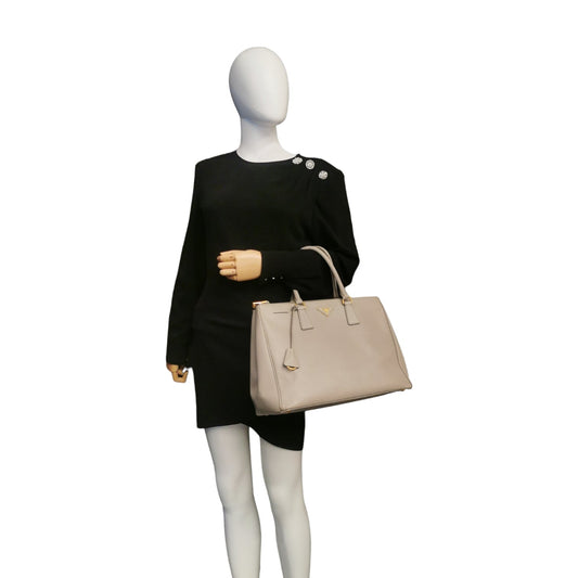 Prada Galleria Luxury Handbag Saffiano Beige Large Travel Bag