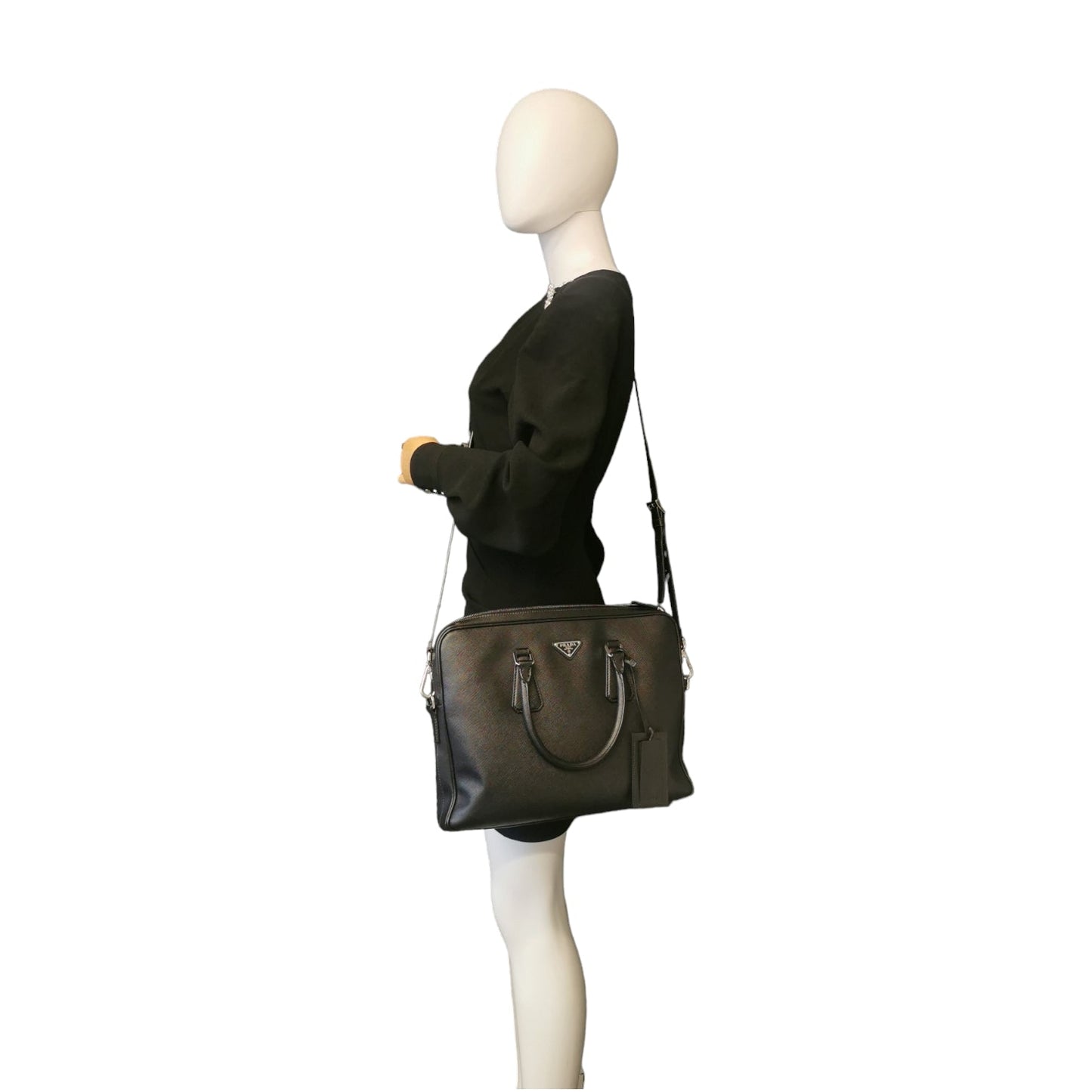 Prada Briefcase Luxury Handbag Leather Black Travel Bag