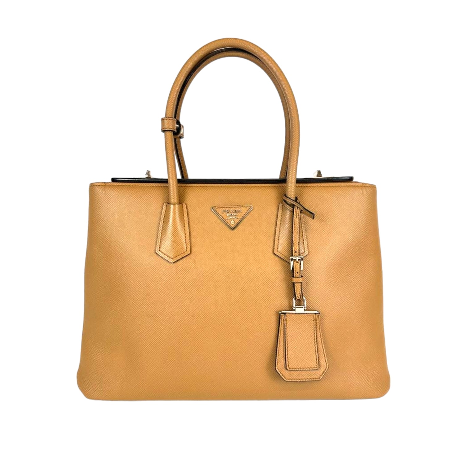 Prada Turnlock Twin Caramel Cuir Luxury Handbag Saffiano Travel Bag