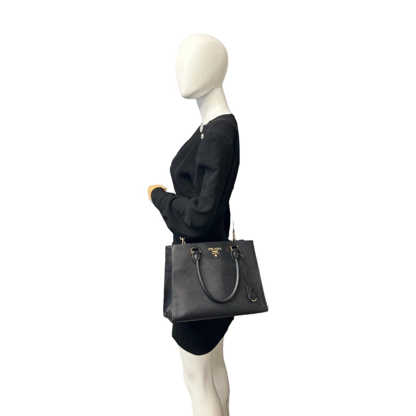 Prada Of Prada Zip Tote Handbag Blue Saffiano Black Tote Bag