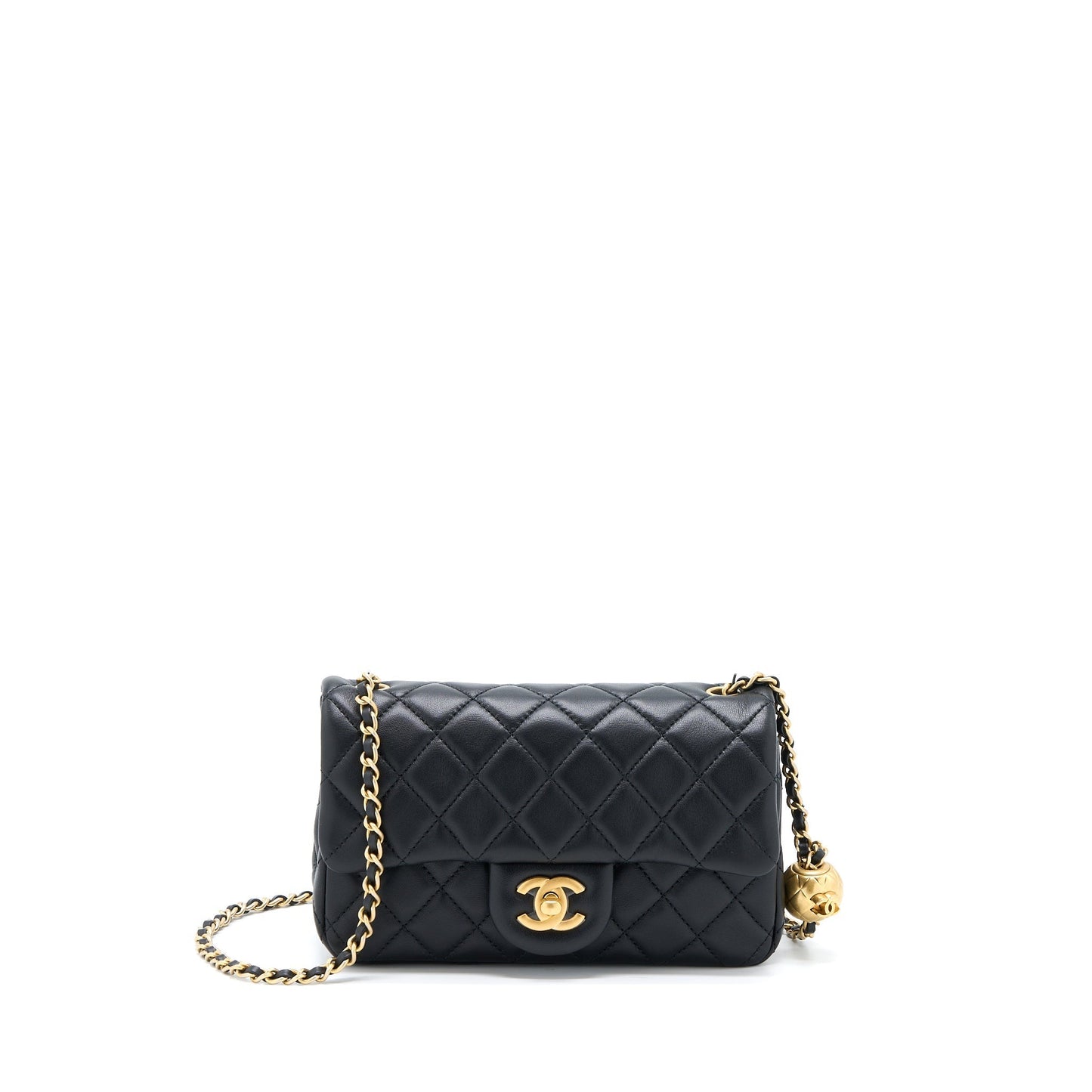 Chanel PEARL CRUSH LAMBSKIN BRUSHED GHW Black Mini Bag
