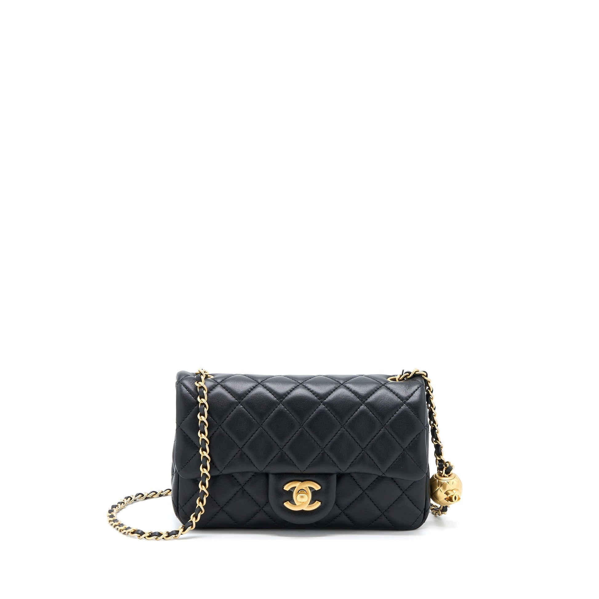 Chanel PEARL CRUSH LAMBSKIN BRUSHED GHW Black Mini Bag