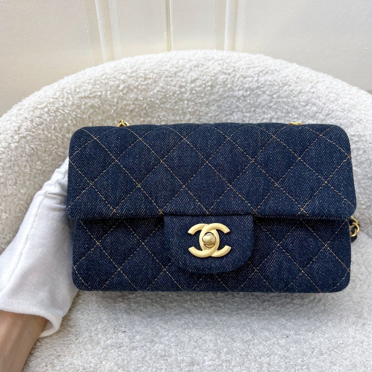 Chanel Mini Rectangle Classic Flap in Dark Blue Denim and AGHW (Model: ) Accessory