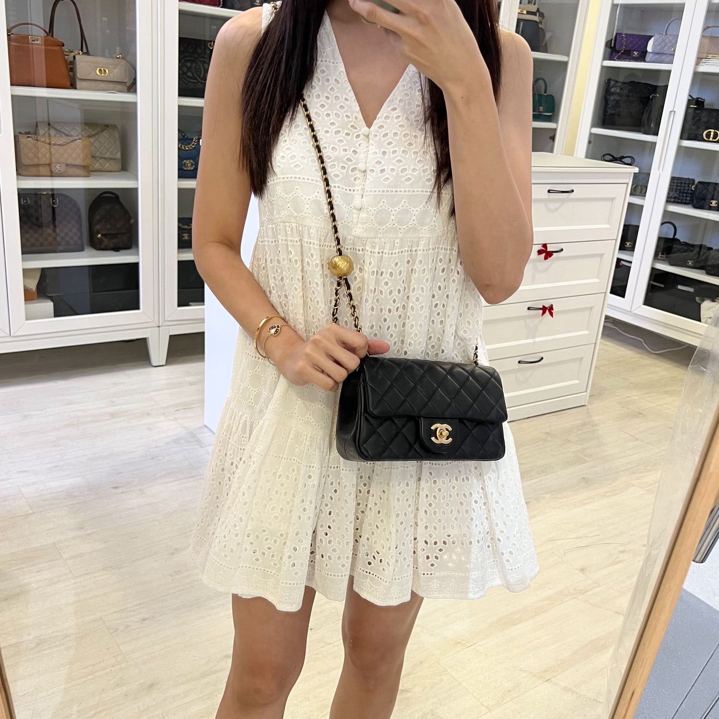 Chanel Pearl Crush Mini Rectangle Flap in Black Stiff Lambskin and AGHW () Accessory