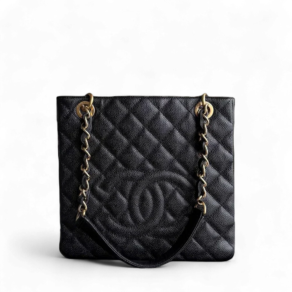 Chanel PST Petite Shopping Tote - Caviar Grained Quilted Black Tote Bag Pst