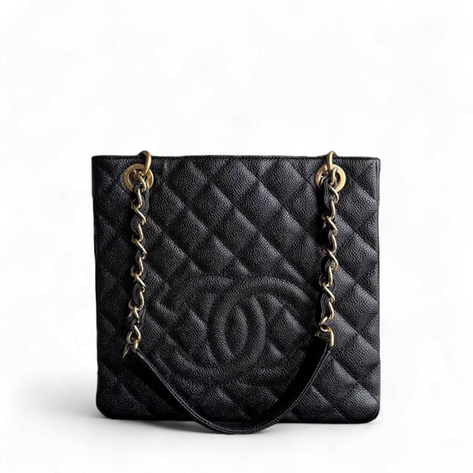 Chanel PST Petite Shopping Tote - Caviar Grained Quilted Black Tote Bag Pst