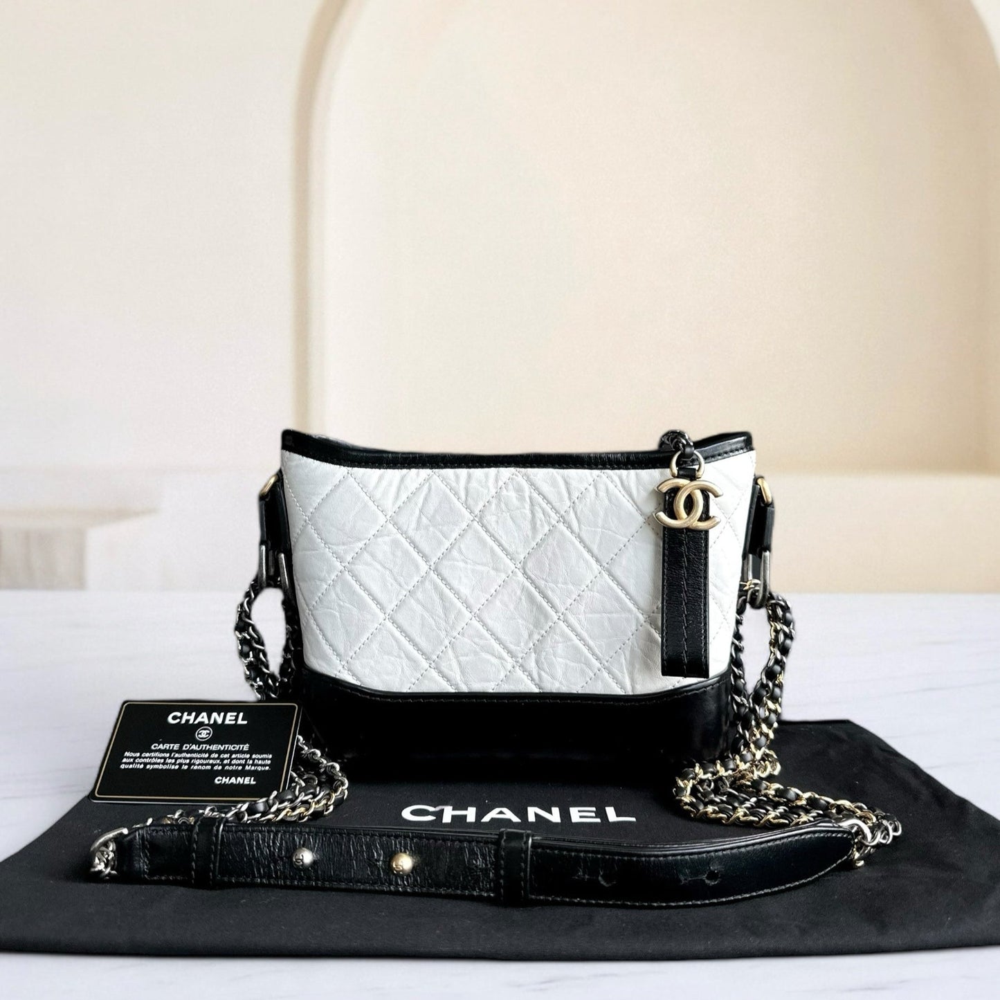 Chanel Small Gabrielle Hobo Calfskin Two-tone Hardware Quilted Black Hobo Bag
