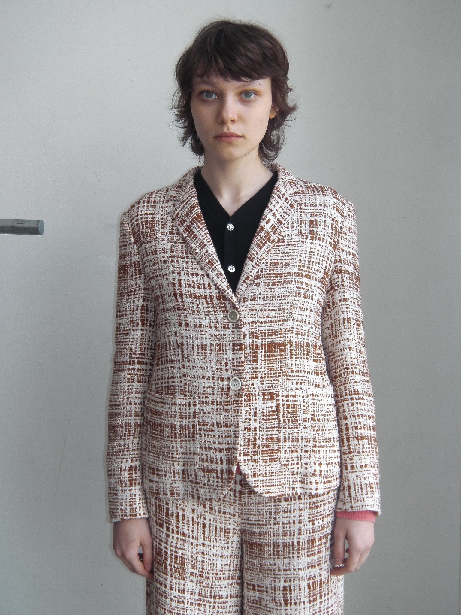 Prada Handbag print shorts and blazer suit