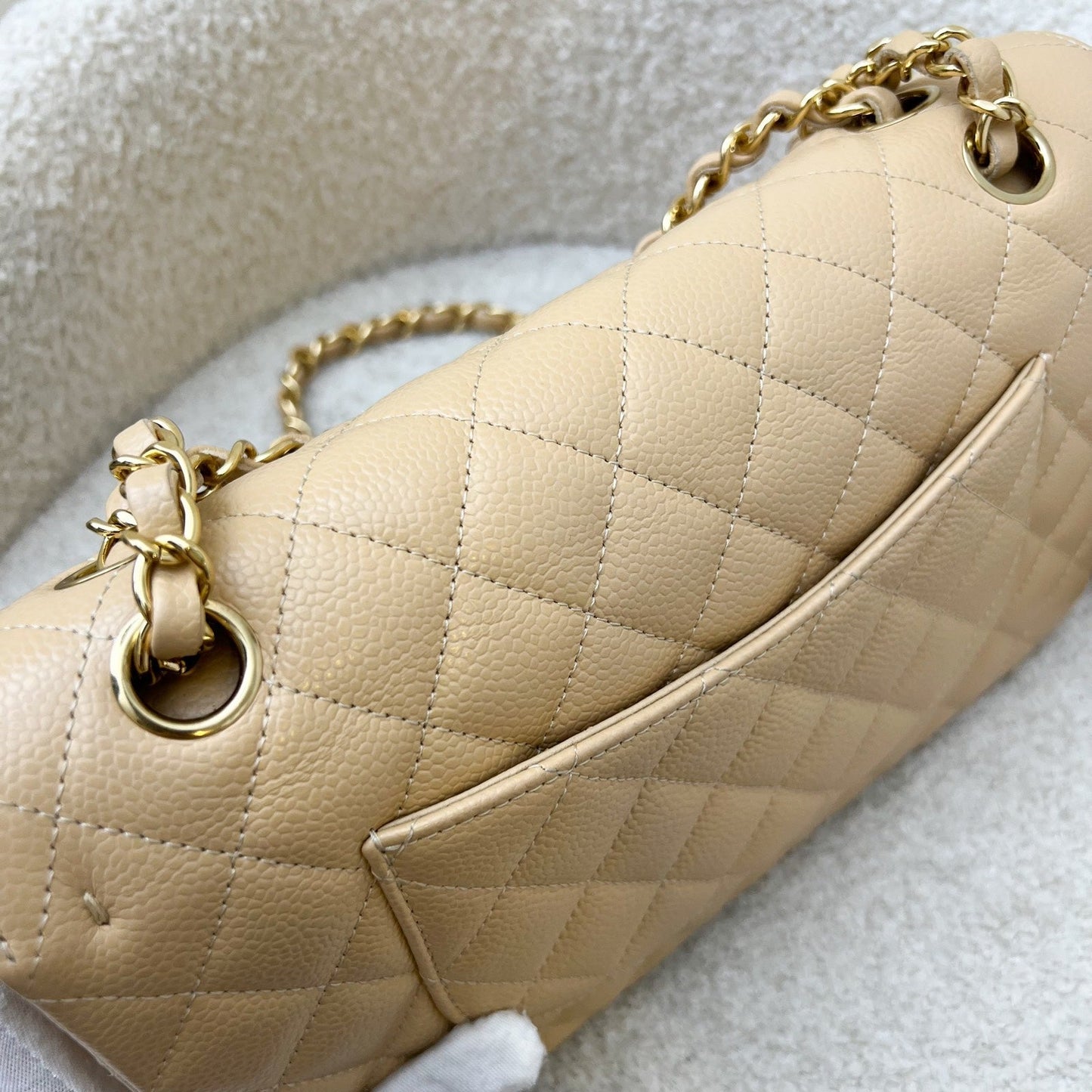 Chanel Medium Classic Flap CF in Beige Caviar and GHW (Model: ) Accessory