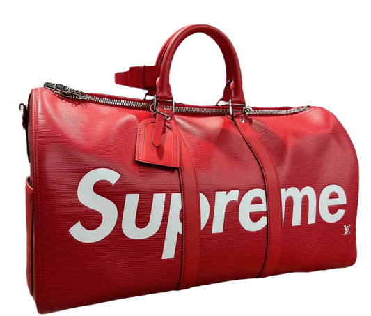 Louis Vuitton x Supreme Keepall Bandouliere Epi Leather Red Travel Bag