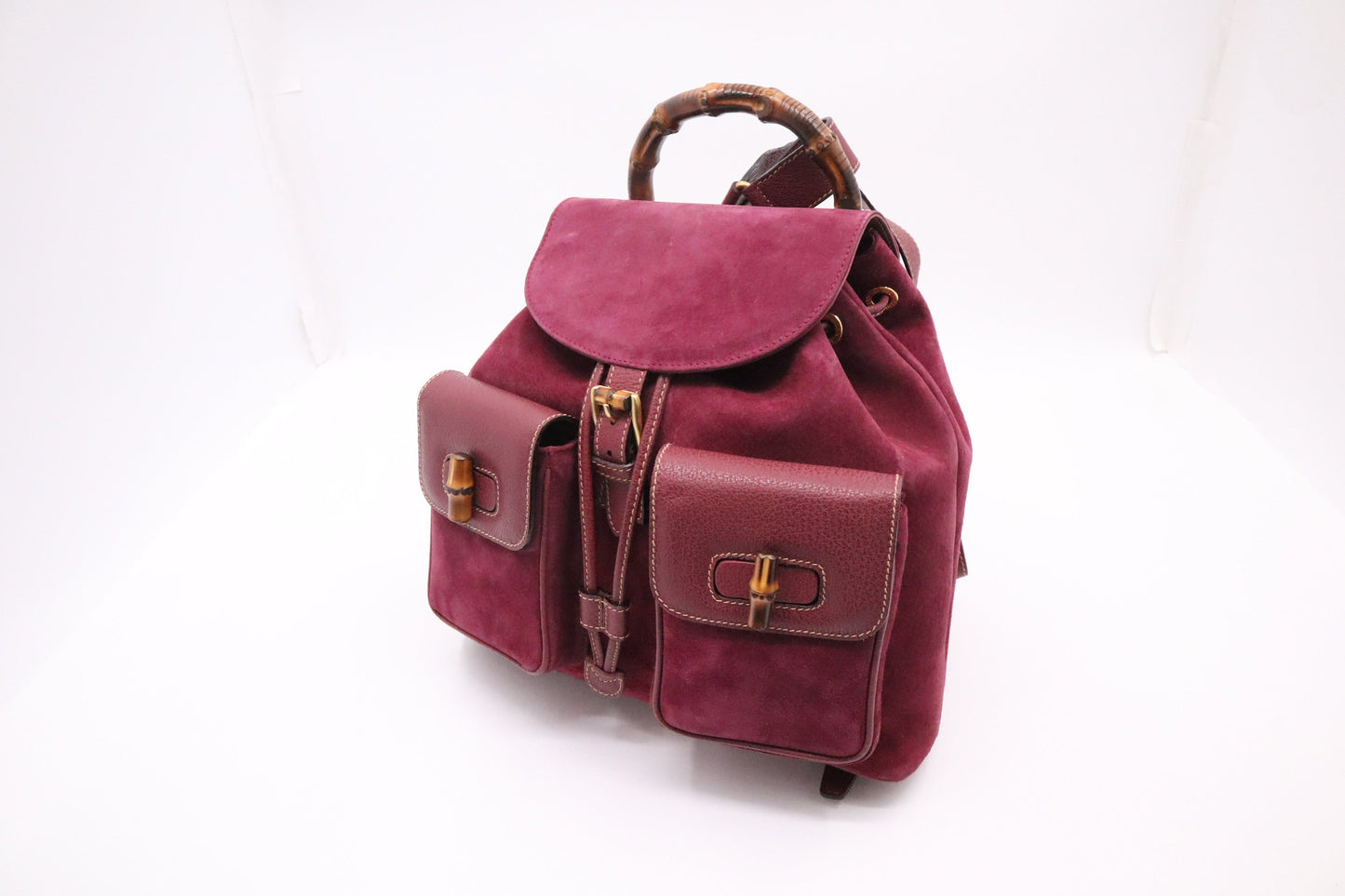 Gucci Bamboo Backpack In Purple Suede