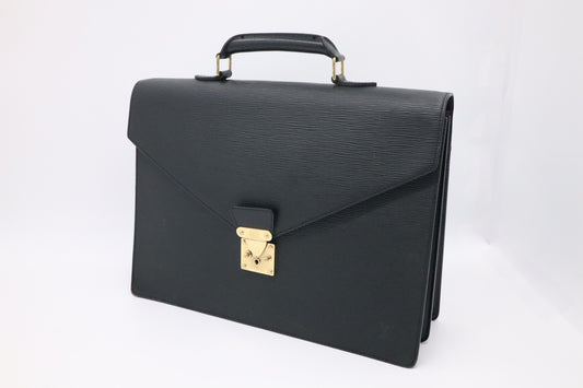 Louis Vuitton Serviette Consellier Black Leather Epi Handbag