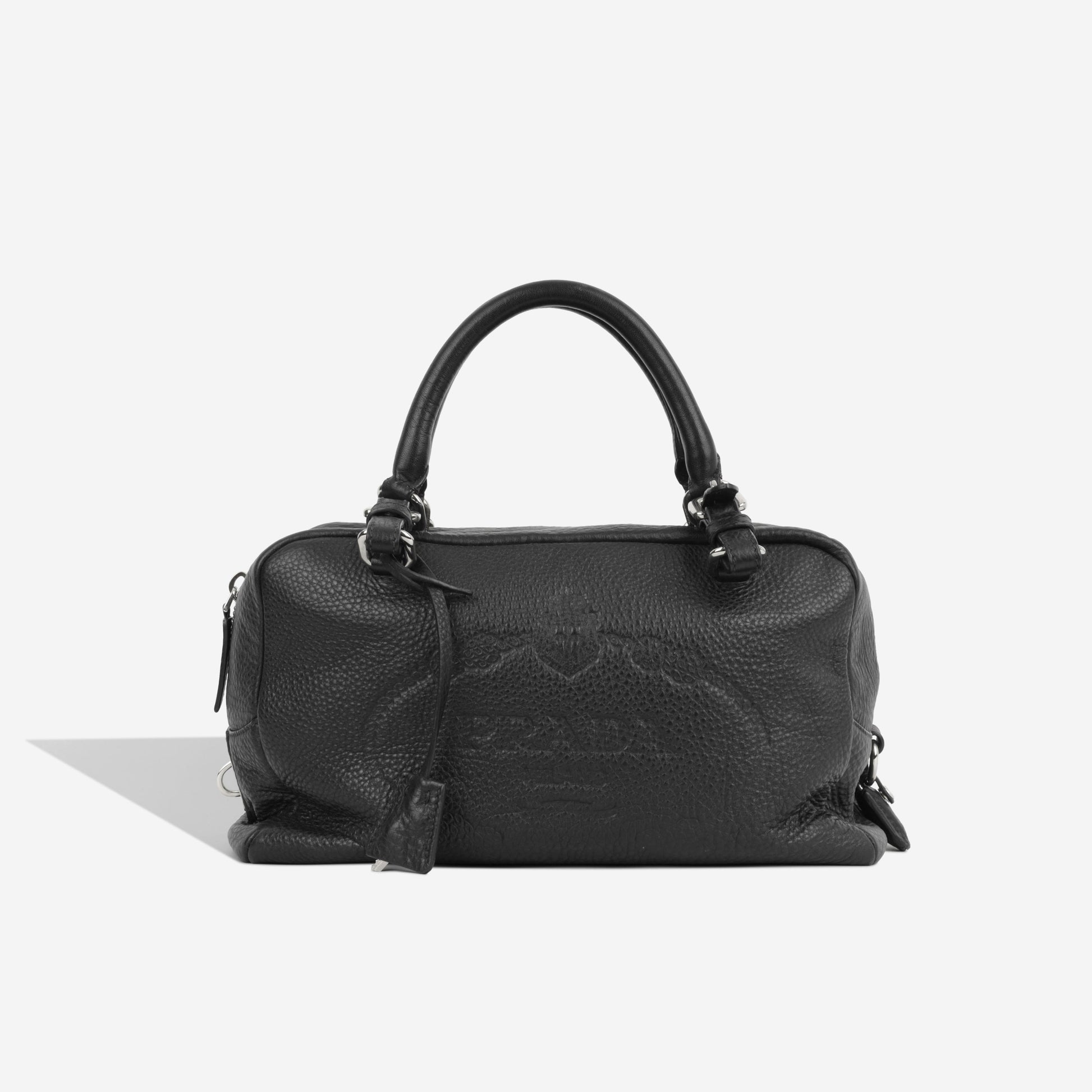 Prada Bowling Bag Crossbody Bag Black Leather Ghw