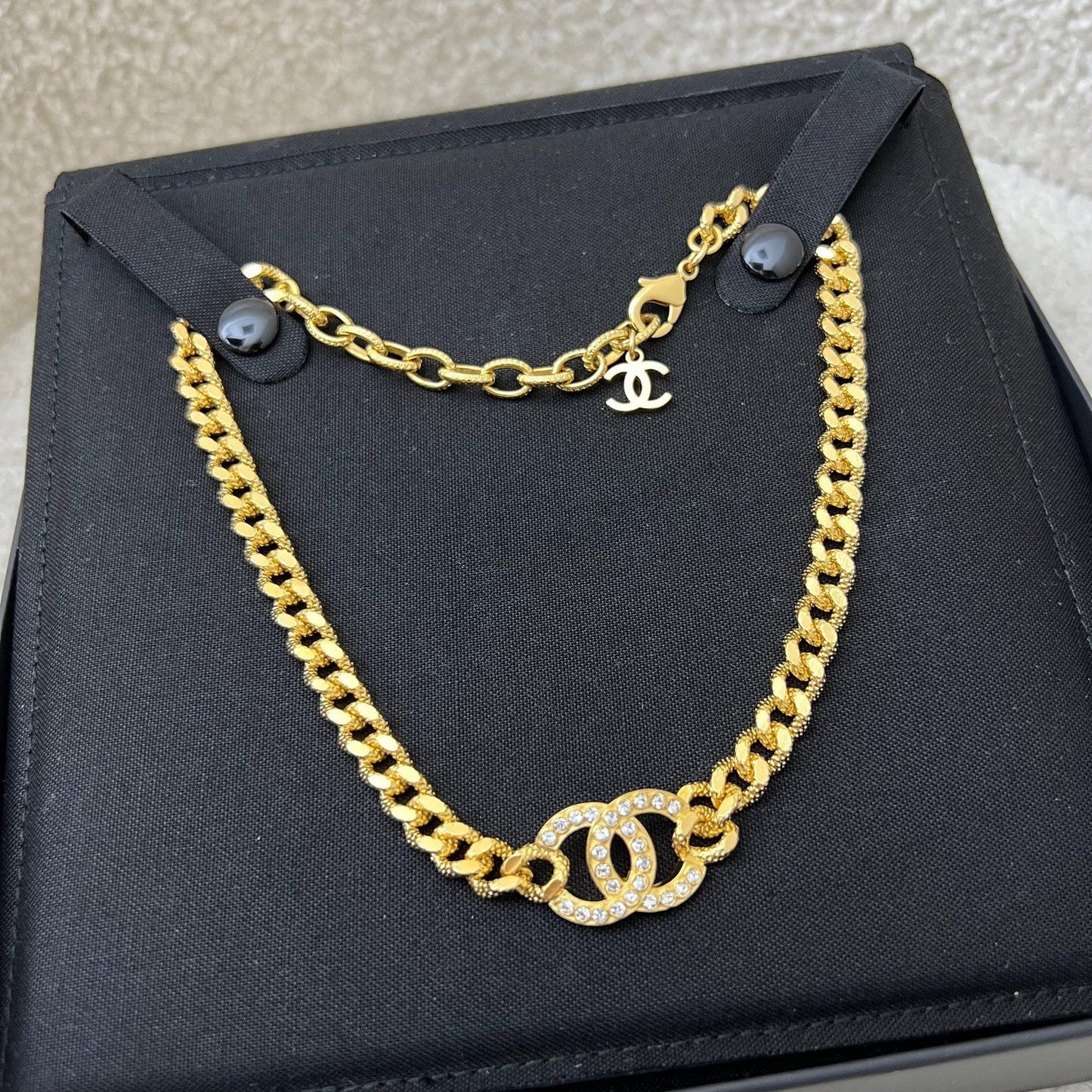 Chanel Classic Choker with Crystal Studded CC Logo in GHW (Model: )