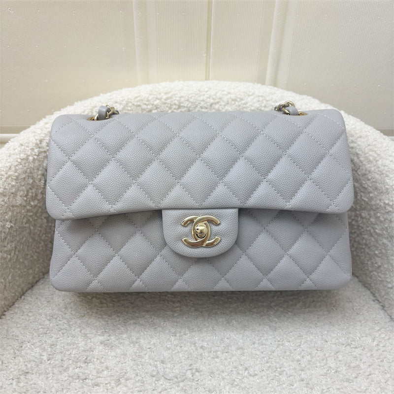 Chanel Small Classic Flap CF in Dove Grey Caviar and LGHW Accessory