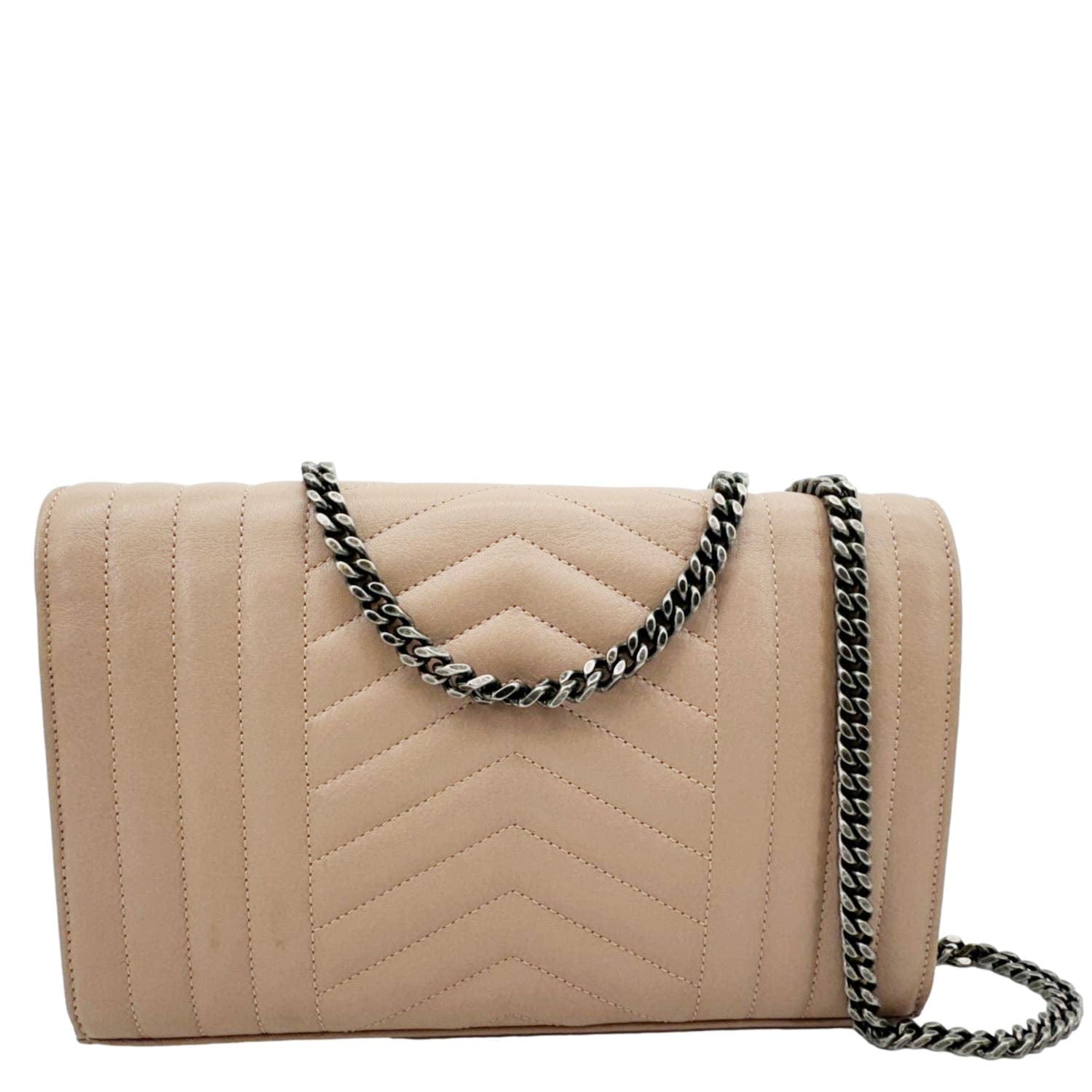 YSL Saint Laurent Yves Envelope Sheepskin Shoulder Bag Dark Leather Beige Chain