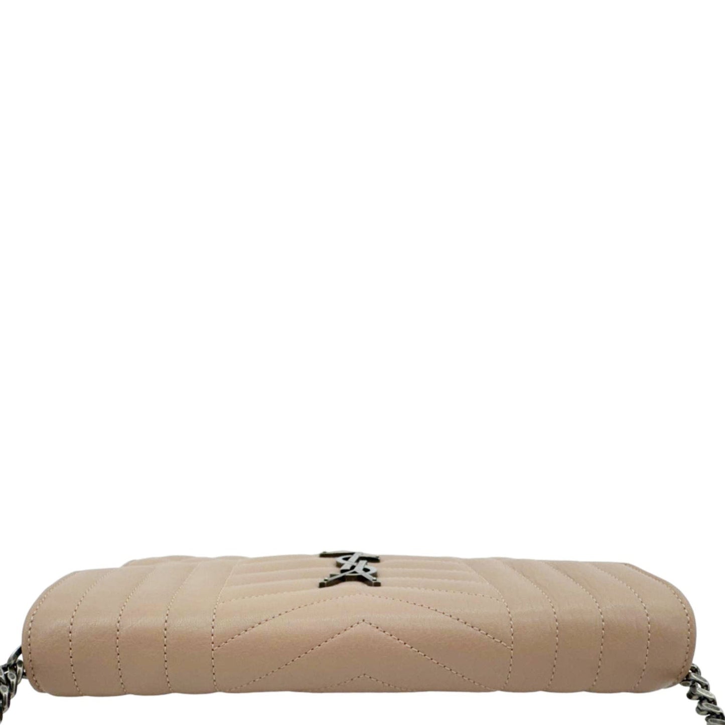 YSL Saint Laurent Yves Envelope Sheepskin Shoulder Bag Dark Leather Beige Chain
