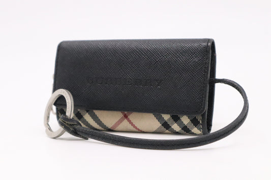 Burberry Key Case In Check And Handbag Leather Canvas Black Travel Bag