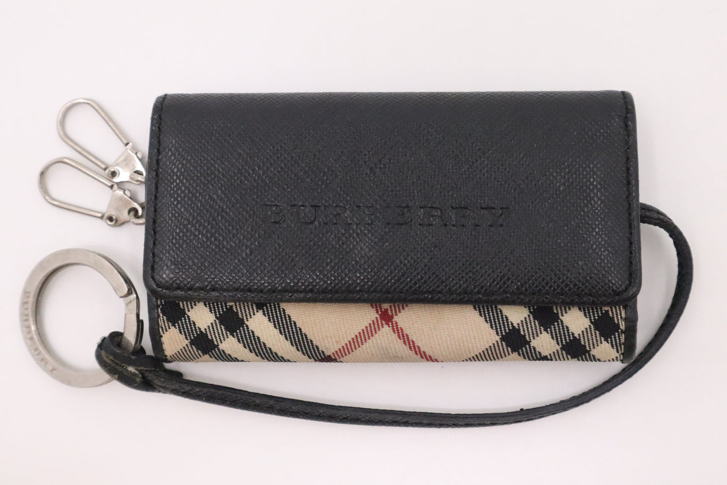Burberry Key Case In Check And Handbag Leather Canvas Black Travel Bag