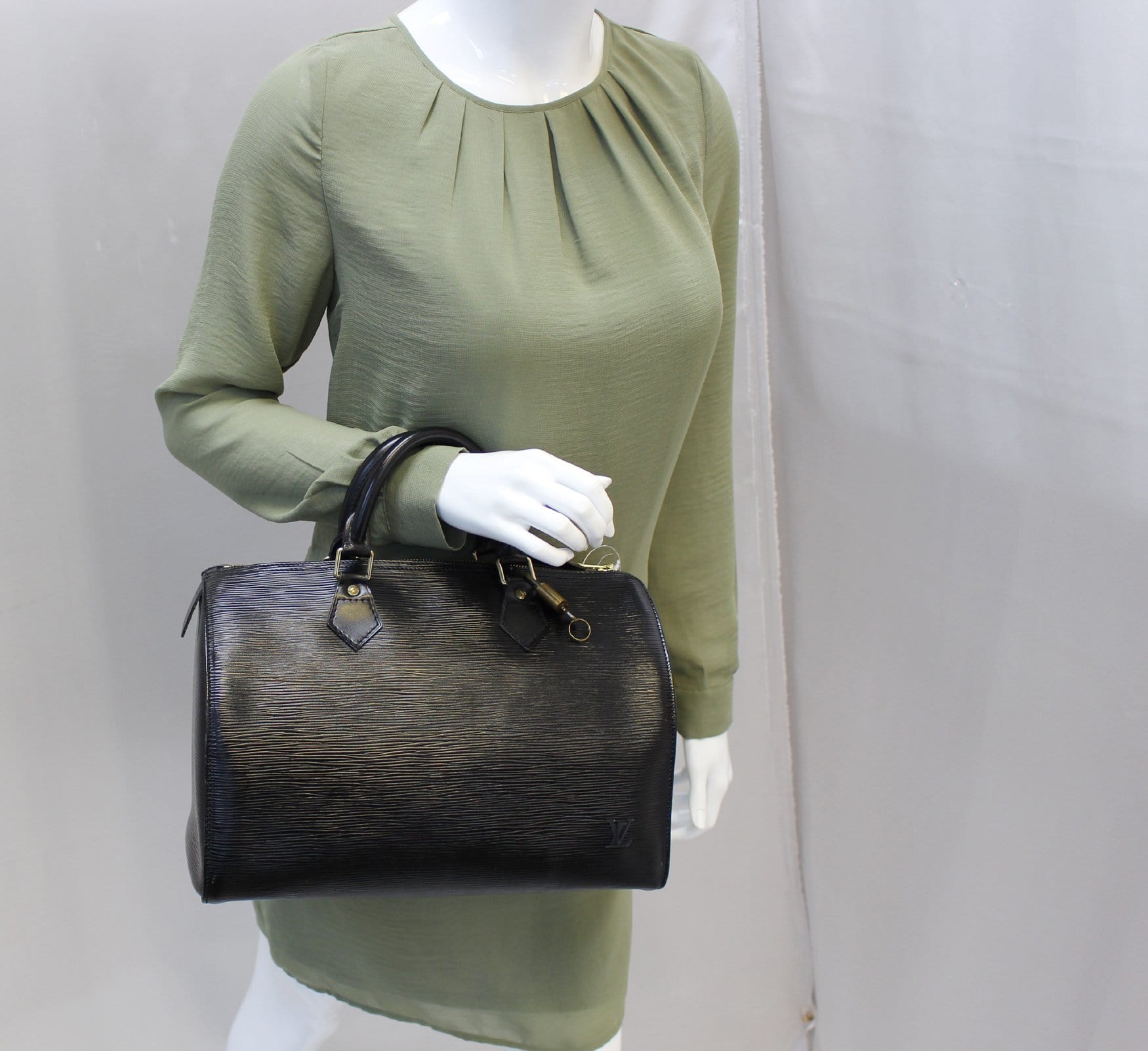 Louis Epi Speedy Satchel Bag Leather Black Travel Bag
