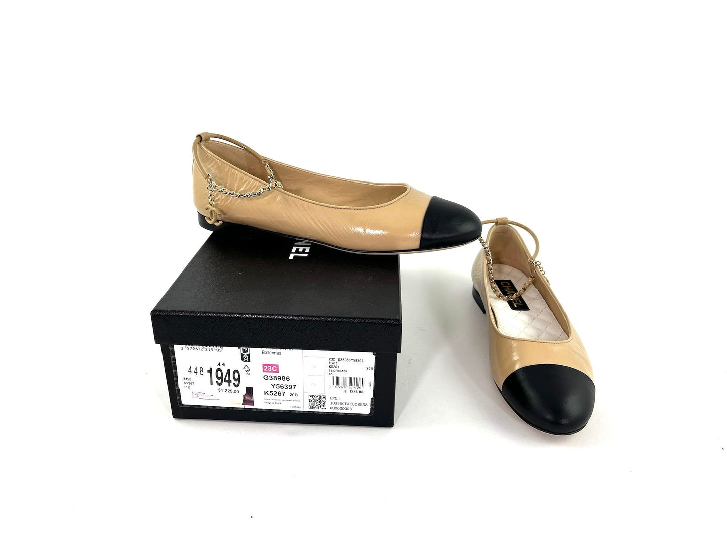 Chanel Bi Color CC Black Beige Ballet Flats 41 10.5