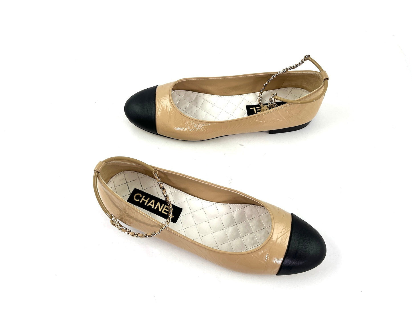 Chanel Bi Color CC Black Beige Ballet Flats 41 10.5