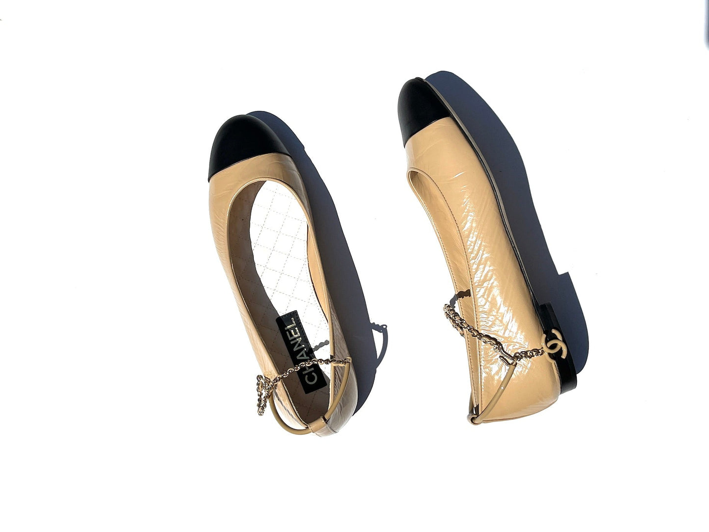 Chanel Bi Color CC Black Beige Ballet Flats 41 10.5