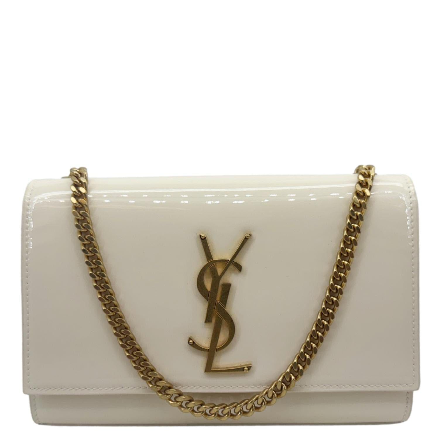 YSL Saint Laurent Yves Kate Crossbody Bag Off Leather Patent White
