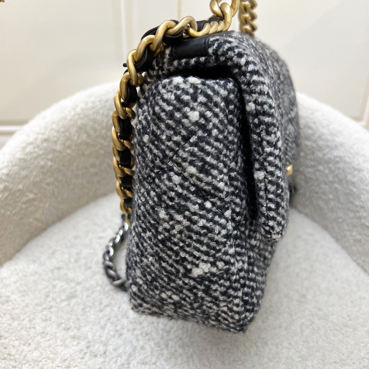 Chanel 19 Small Flap in Black and White Tweed Fabric and 3-tone HW Accessory