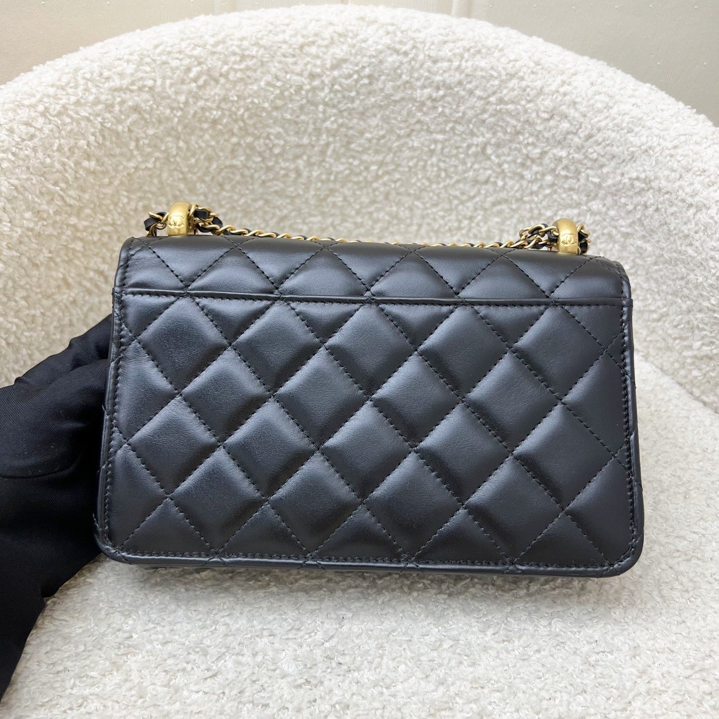 Chanel Double Pearl Adjustable Chain Wallet on Chain WOC in Black Calfskin and AGHW (Model: ) Bag
