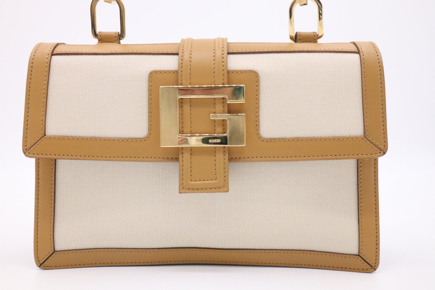 Gucci Cream Canvas Tan Leather Shoulder Bag