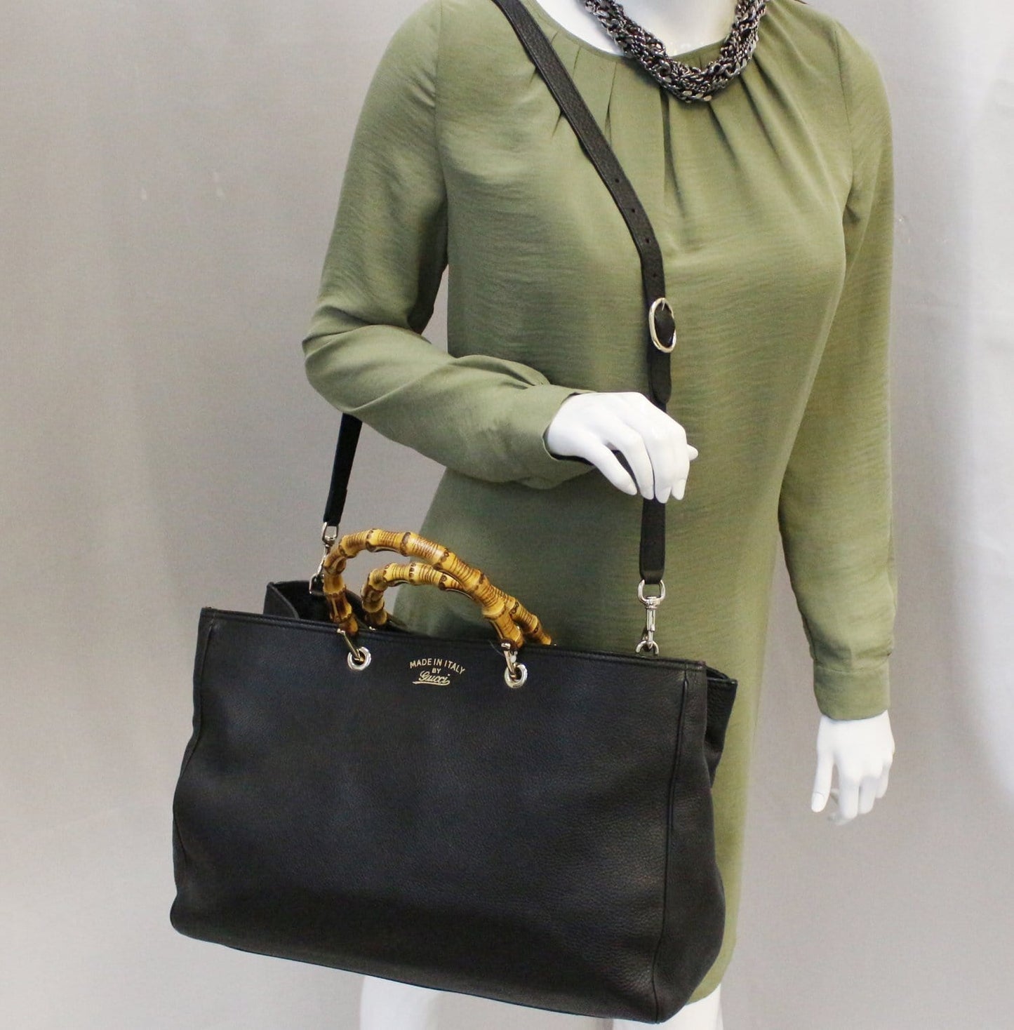 Gucci Bamboo Shopper Tote Bag Leather Black