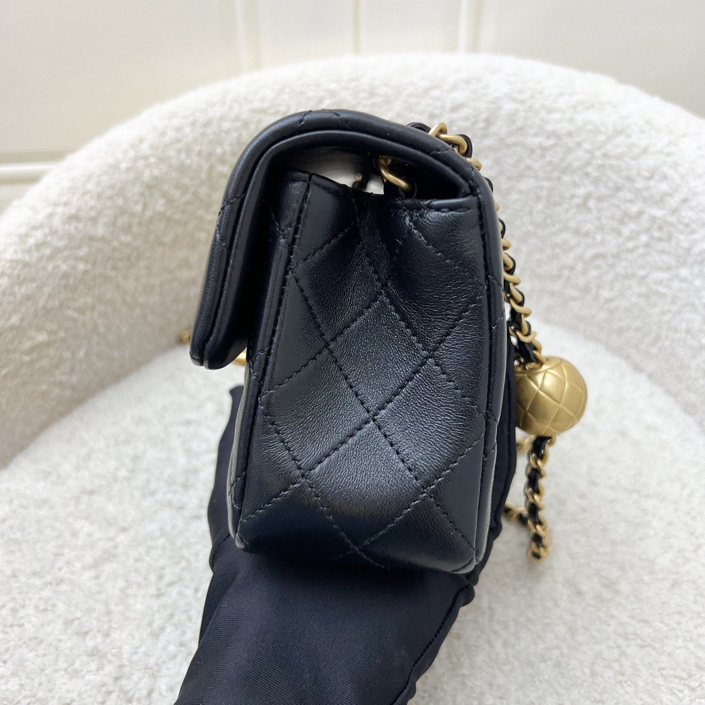 Chanel [Brand new - May 2025] Pearl Crush Mini Rectangular Flap in Black Stiff Lambskin and AGHW (Model: ) Accessory