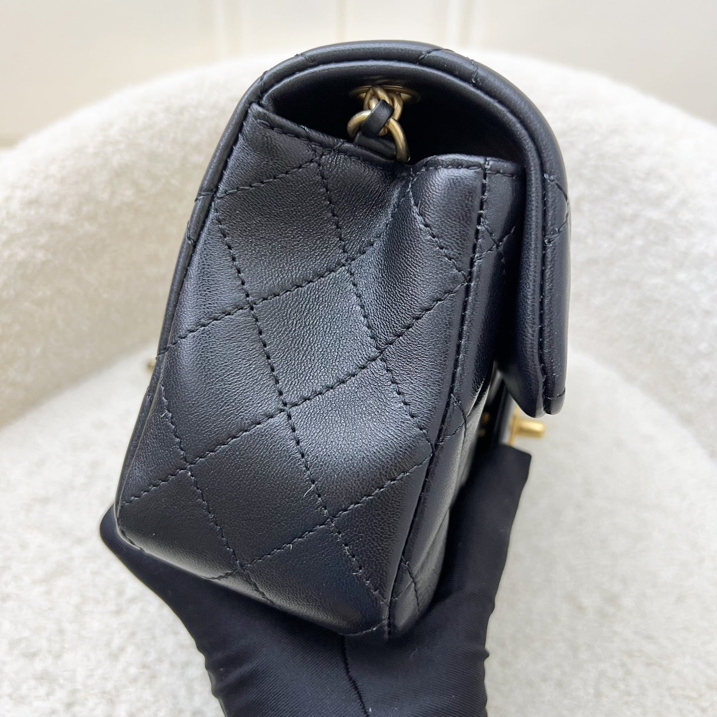 Chanel [Brand new - May 2025] Pearl Crush Mini Rectangular Flap in Black Stiff Lambskin and AGHW (Model: ) Accessory
