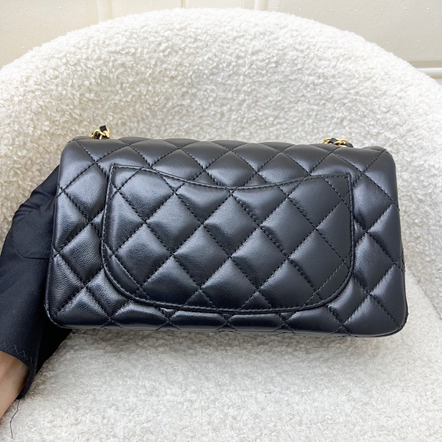 Chanel [Brand new - May 2025] Pearl Crush Mini Rectangular Flap in Black Stiff Lambskin and AGHW (Model: ) Accessory