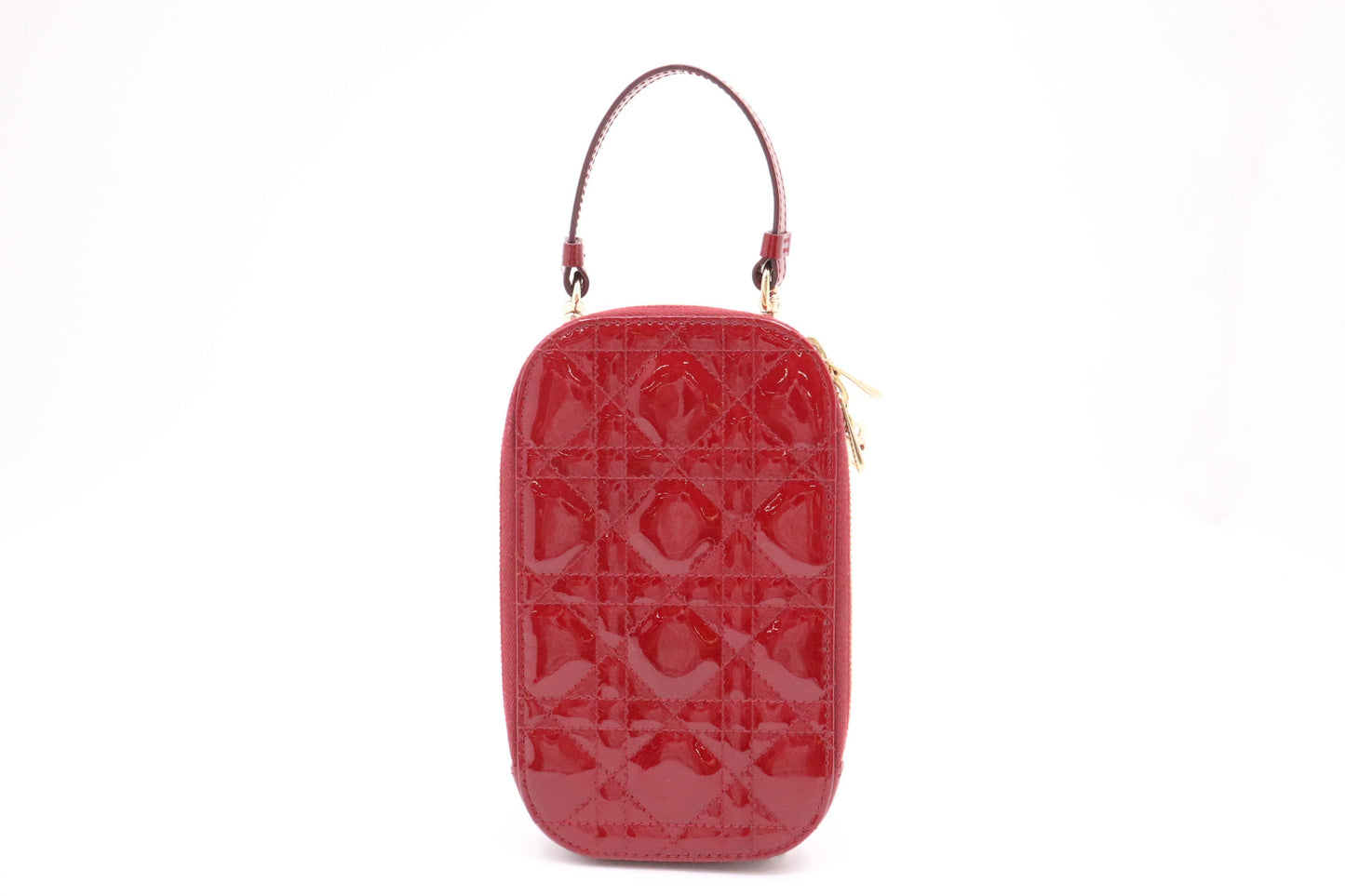 Dior Call In Phone Bag In Cannage Patent Leather Red Travel Bag