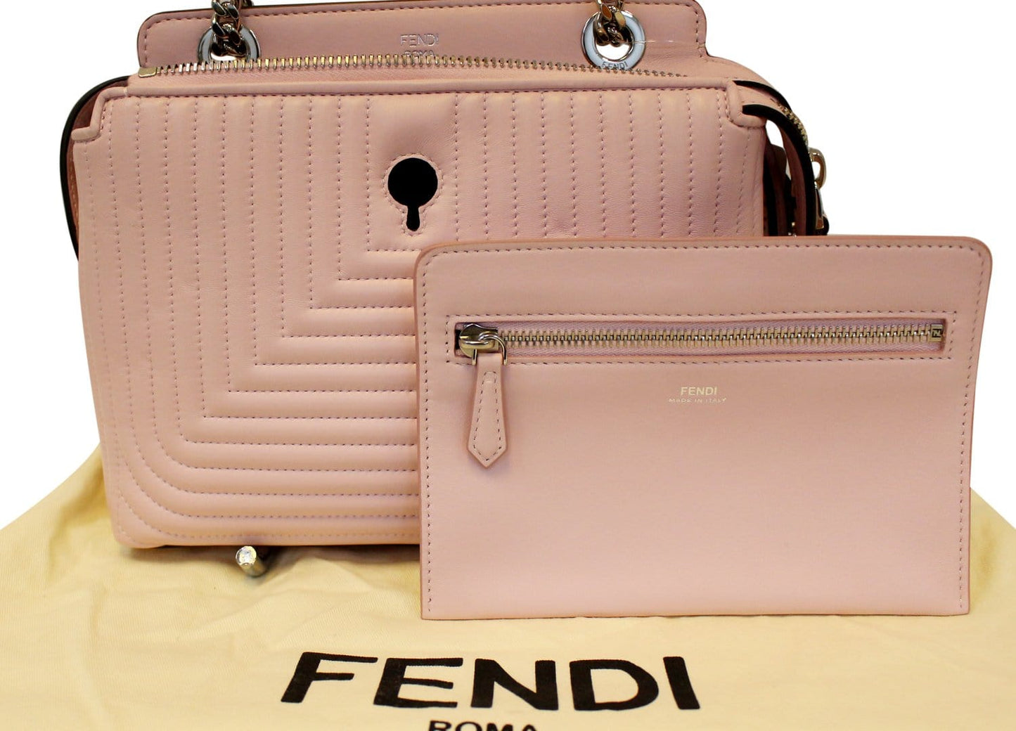 Fendi Click Chain Shoulder Bag Leather Quilted