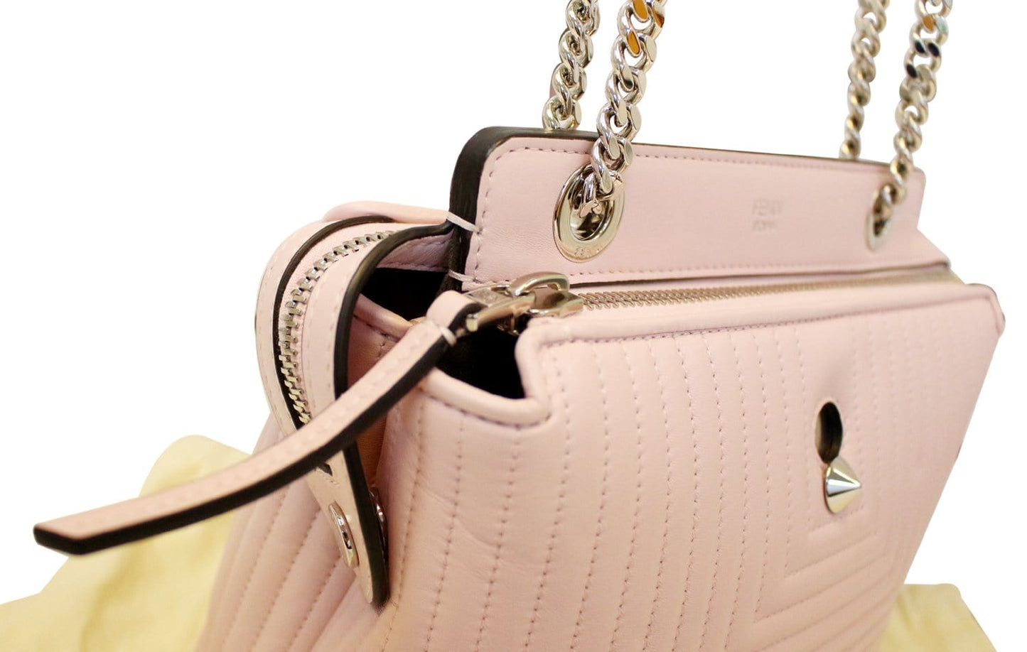 Fendi Dotcom Click Shoulder Bag Leather Lambskin Quilted