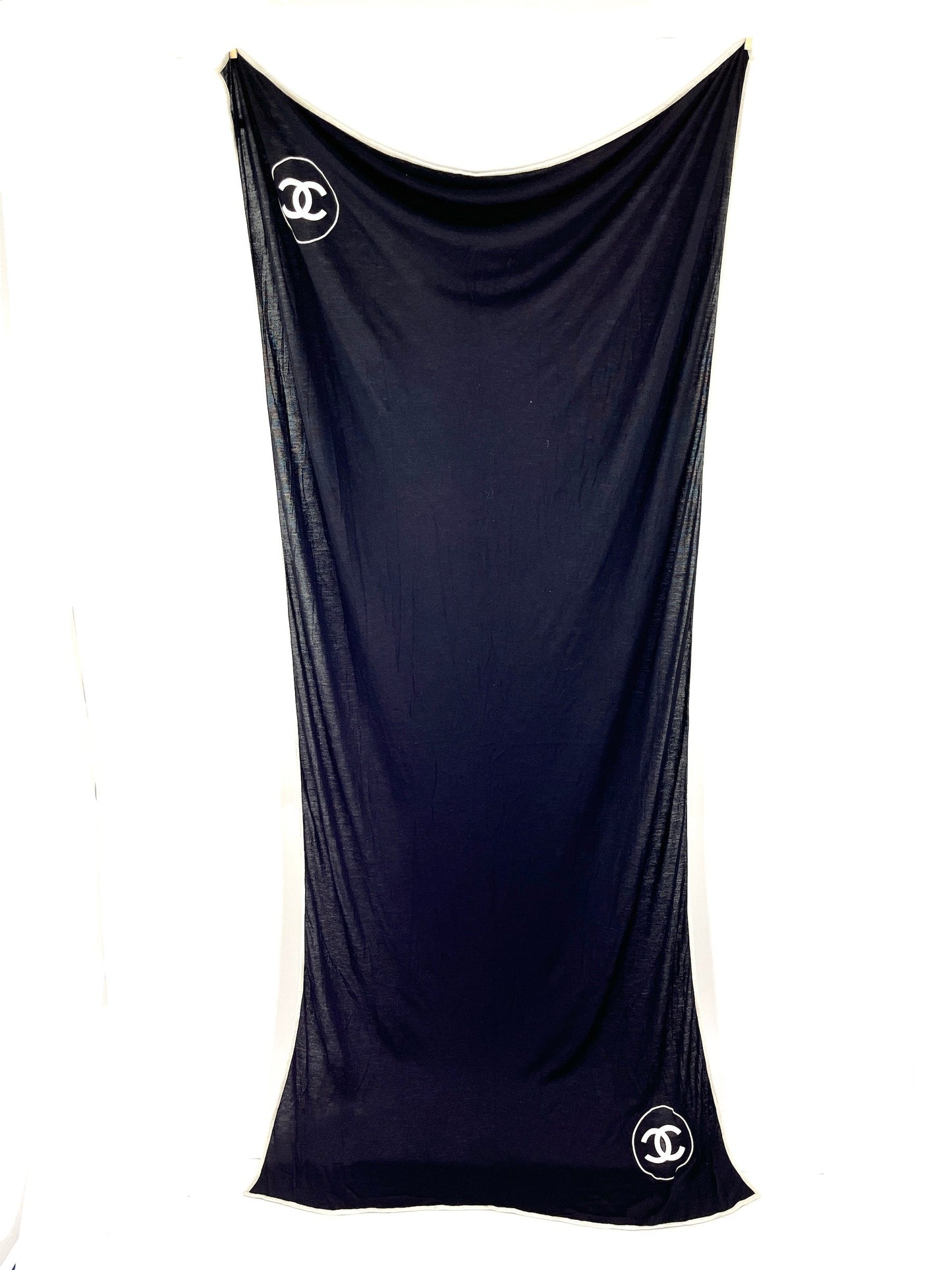 Chanel Black Cashmere Silk 2020 CC Logo Rectangular Scarf